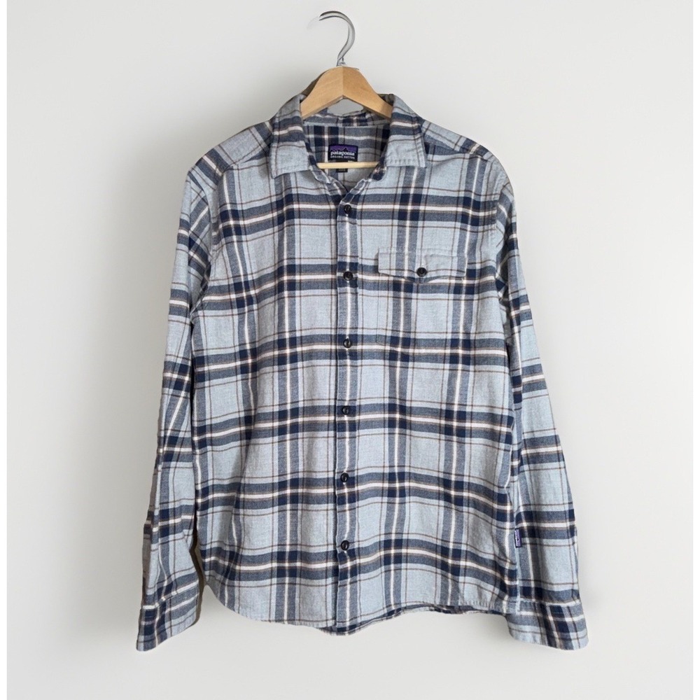 Patagonia Lightweight Fjord Flannel Mens Med Plaid Gray L/S Shirt Organic Cotton